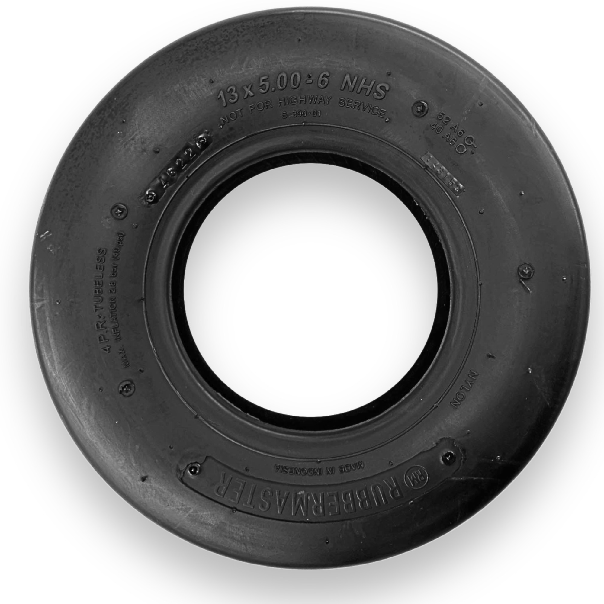RubberMaster, RubberMaster 13x5.00-6 Smooth 4 Ply Tubeless Low Speed Tire, Tire Size 13x5.00-6 Load Range Rating B, Model# 450145